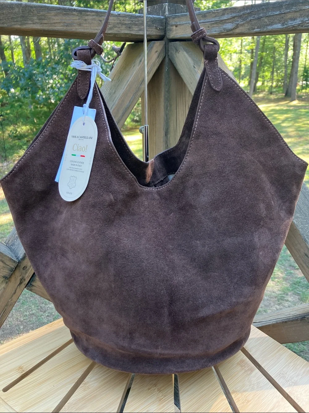 Viola Castellani Brown Suede Hobo Bag Leather Italy NWT